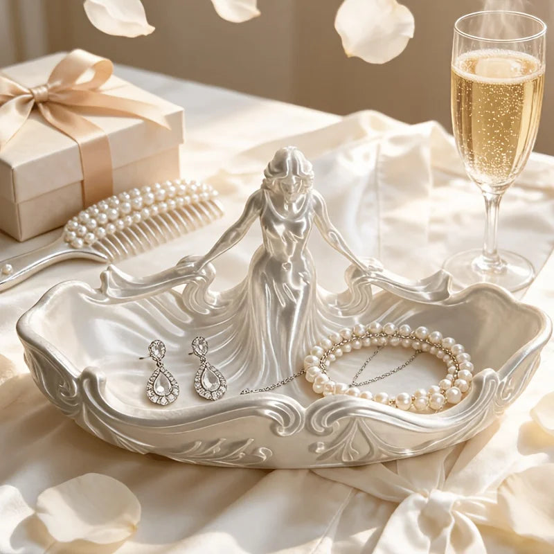 Retro Sculpture Jewelry Tray Elegant Vanity Trinket Dish Ring Earring Necklace Storage Plate Desktop Home Dresser Art Decor Gift Oasis Select