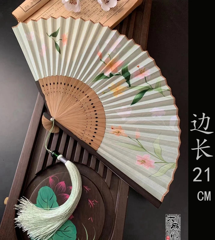 Antique Retro Portable Green Folding Fan Women's Portable Hanfu Cheongsam Folding Small Classical Dance Fan Chinese Fan Oasis Select 23
