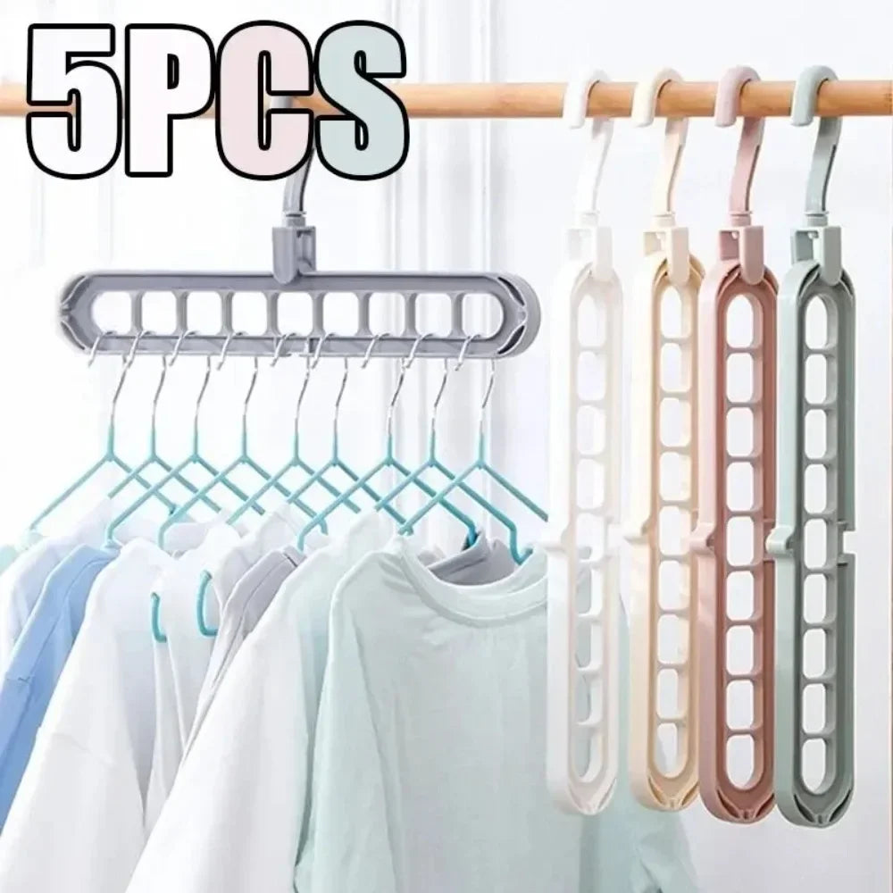 5pcs 9-hole Wardrobe Storage Rack Multifunctional Foldable Clothes Drying Rack Storage Clothes Rack Space-saving Clothes Hanger Oasis Select