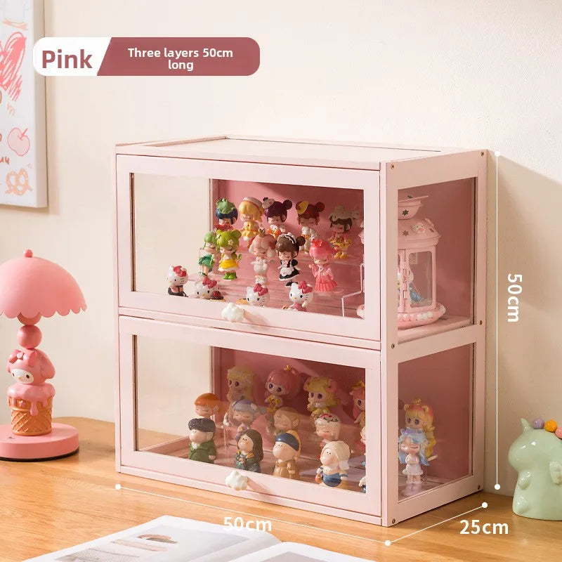 Figure Display Cabinet Transparent Household Blind Box Millet Storage Secondary Pain Cabinet Ornament Display Stand Oasis Select Pink double door 50
