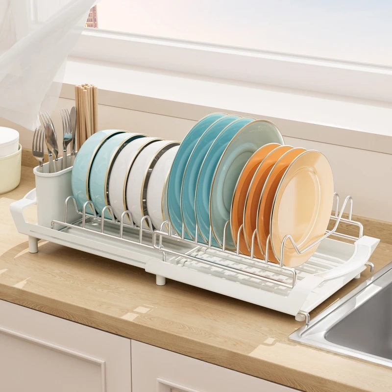 Retractable Dish Drain Rack Kitchen Knives and Forks Chopsticks Storage Shelf Sink Side Narrow Dish Rack Oasis Select