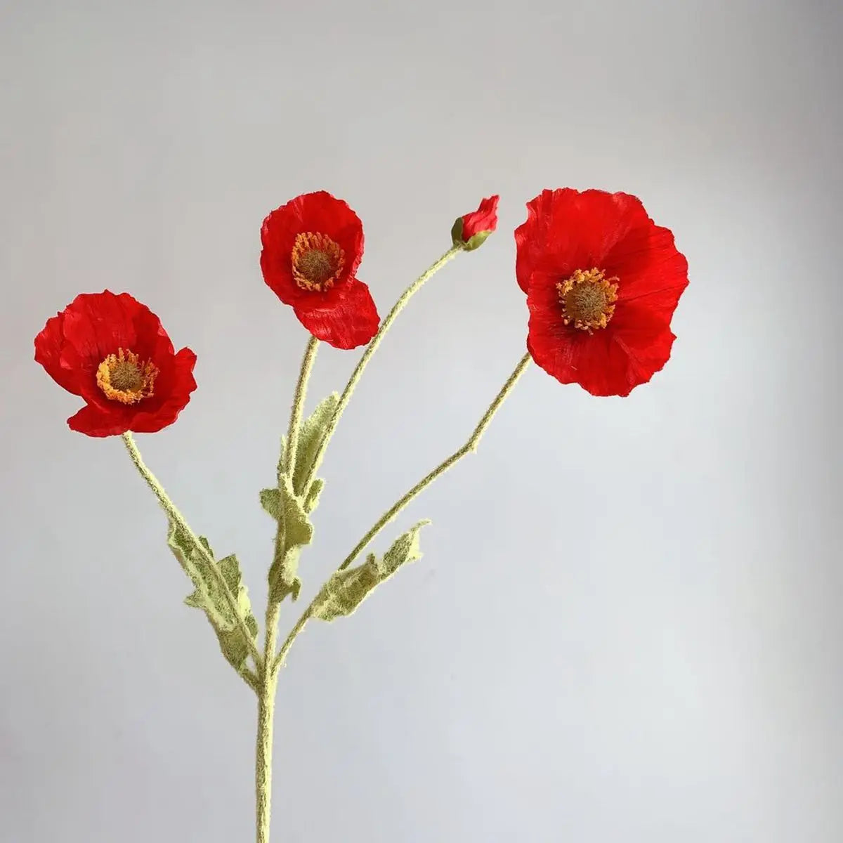 Bridal Real Touch Realistic Gorgeous Flocking Stem Faux Bouquet Silk Plants Fake Poppies Flowers Artificial Papaver Rhoeas Oasis Select red