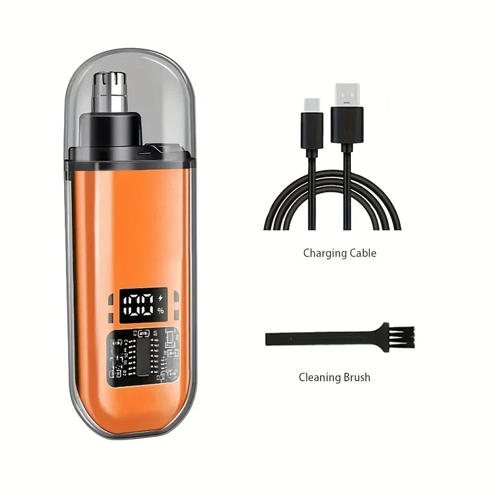 USB Rechargeable Nose & Ear Hair Trimmer for Men, Portable Mini Compact Design with Fast Charge, Electric Grooming Kit Oasis Select Naranja