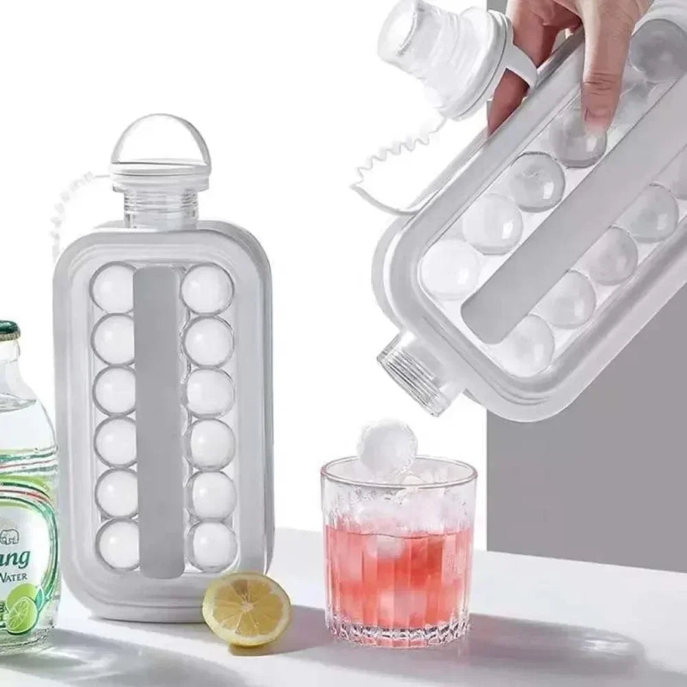 Portable 2-in-1 Folding Ice Maker Water Bottle with Creative Ice Cube Mold Ice Hockey Lattice Kitchen Bar Gadgets Ice Making Oasis Select White