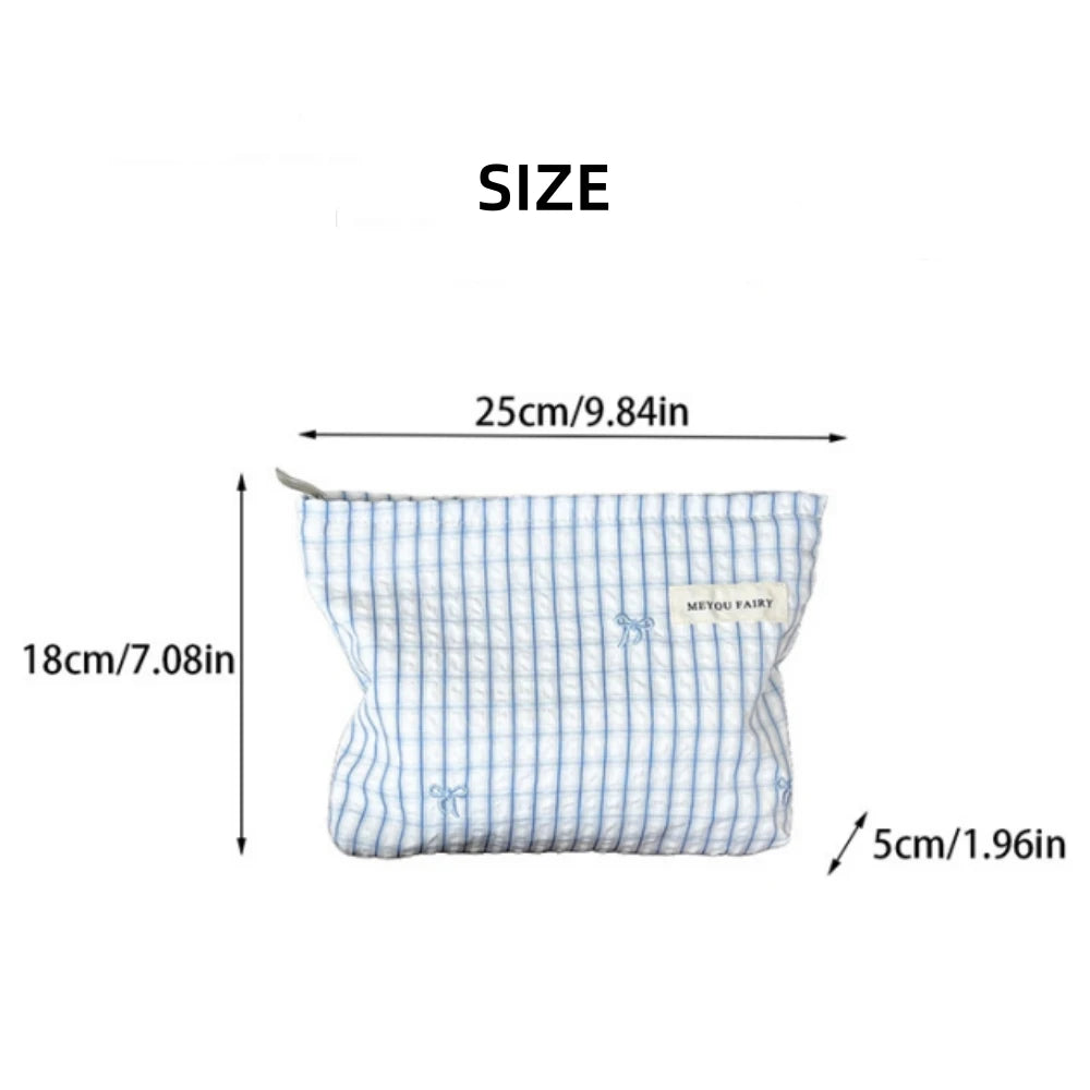 Fashion Women Bow Stripe Makeup Bag Portable Toiletry Lipsticks Cosmetic Storage Pouch Clutch Bag Ladies Organizer Handbag Oasis Select