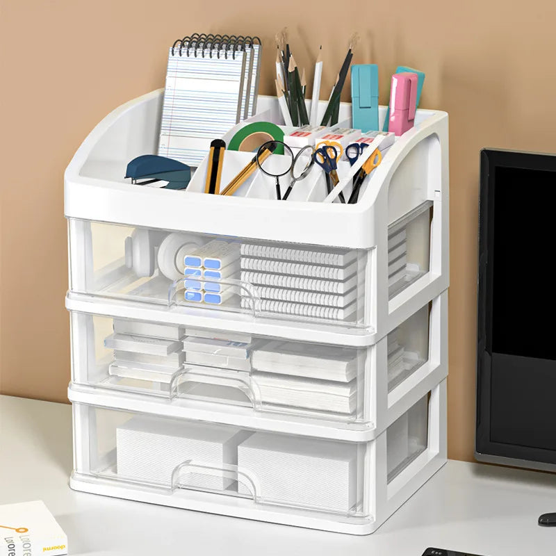 Multi-Layer Desktop Storage Box Cosmetic Organizer with Drawers - Transparent Storage Box for Makeup File Brush Holder Makeup Oasis Select
