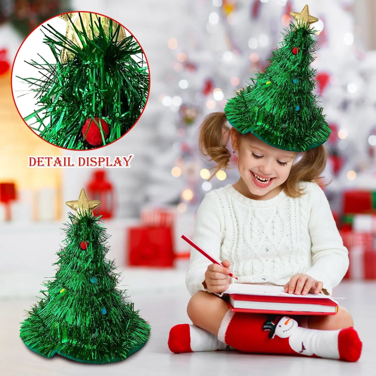 2025 Ins Christmas Tree Hat Creative Xmas Headwear for Girls Tinsel Christmas Headband Party Costume New Year Decor Supplies Oasis Select