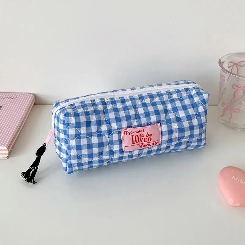 Colored Checkered Pencil Case INS Style Large Capacity Stationery Storage Bag Cosmetics Miscellaneous Storage Bag Makeup Bag Oasis Select A3