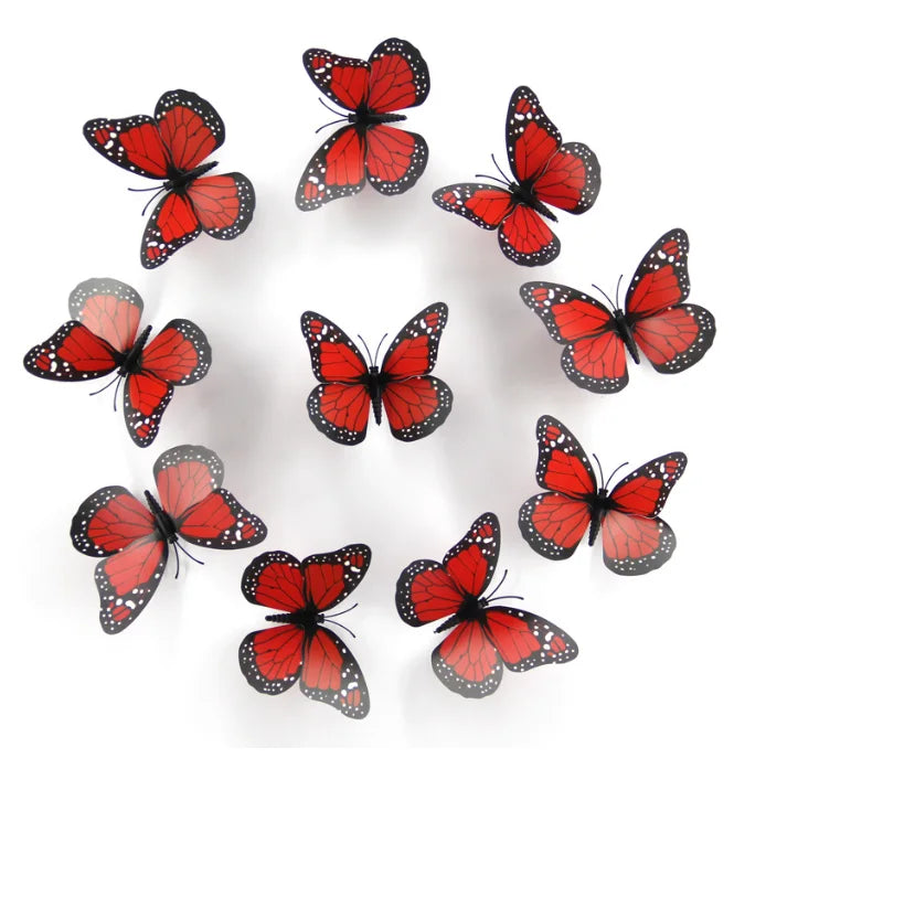 10pcs 3D Monarch Butterfly Sticker Fake Butterflies for Crafts Artificial Butterfly Wall Decor for Home Bedroom Wedding Party Oasis Select red-10pcs