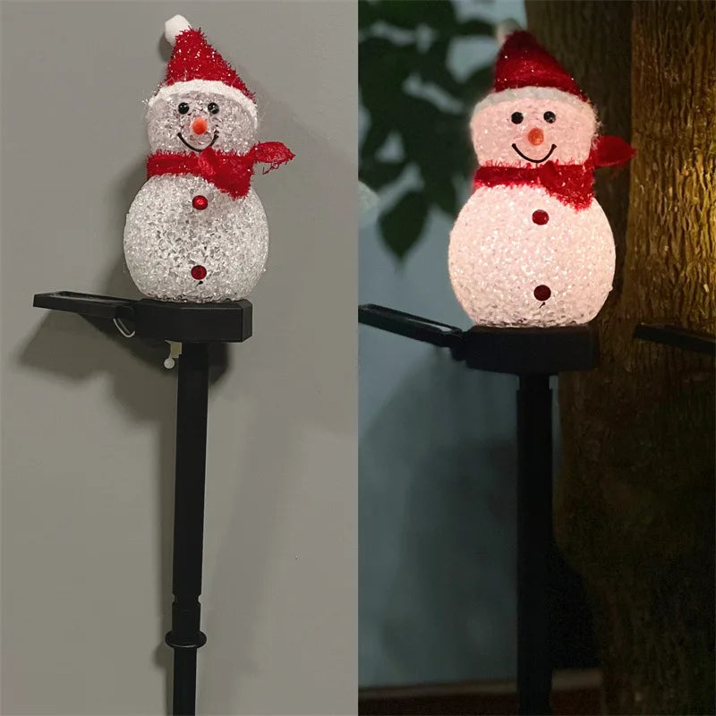 Solar Christmas Snowman Ground Insert Lawn Light, Outdoor Christmas Festival Light, Garden Decoration, Courtyard Landscape Light Oasis Select red