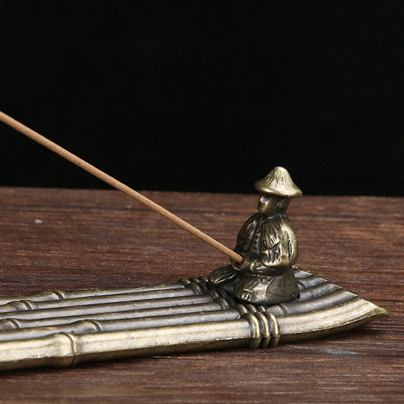 Creative Incense Holder Incense Holder Boat Old Men Fishing Japanese Style Incense Stick Burner Aromatherapy Ornament Home Decor Oasis Select