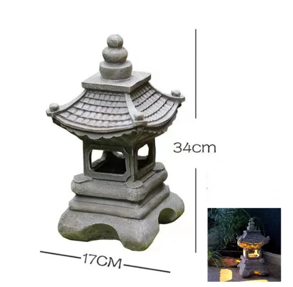 Solar Powered Japanese Pagoda Lantern Waterproof Outdoor Garden Decor Light Automatic Luminescence Zen Style Yard Pathway Lamp Oasis Select D