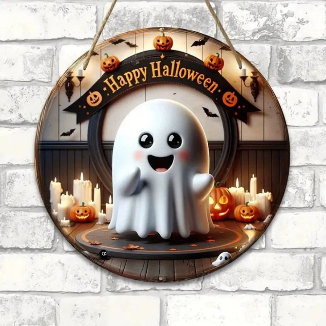 Halloween Wooden Wreath Logo Retro Pumpkin Head Horror Art Decoration Home Garden Courtyard Wooden Hanging Pendant Outdoor Props Oasis Select Style 13