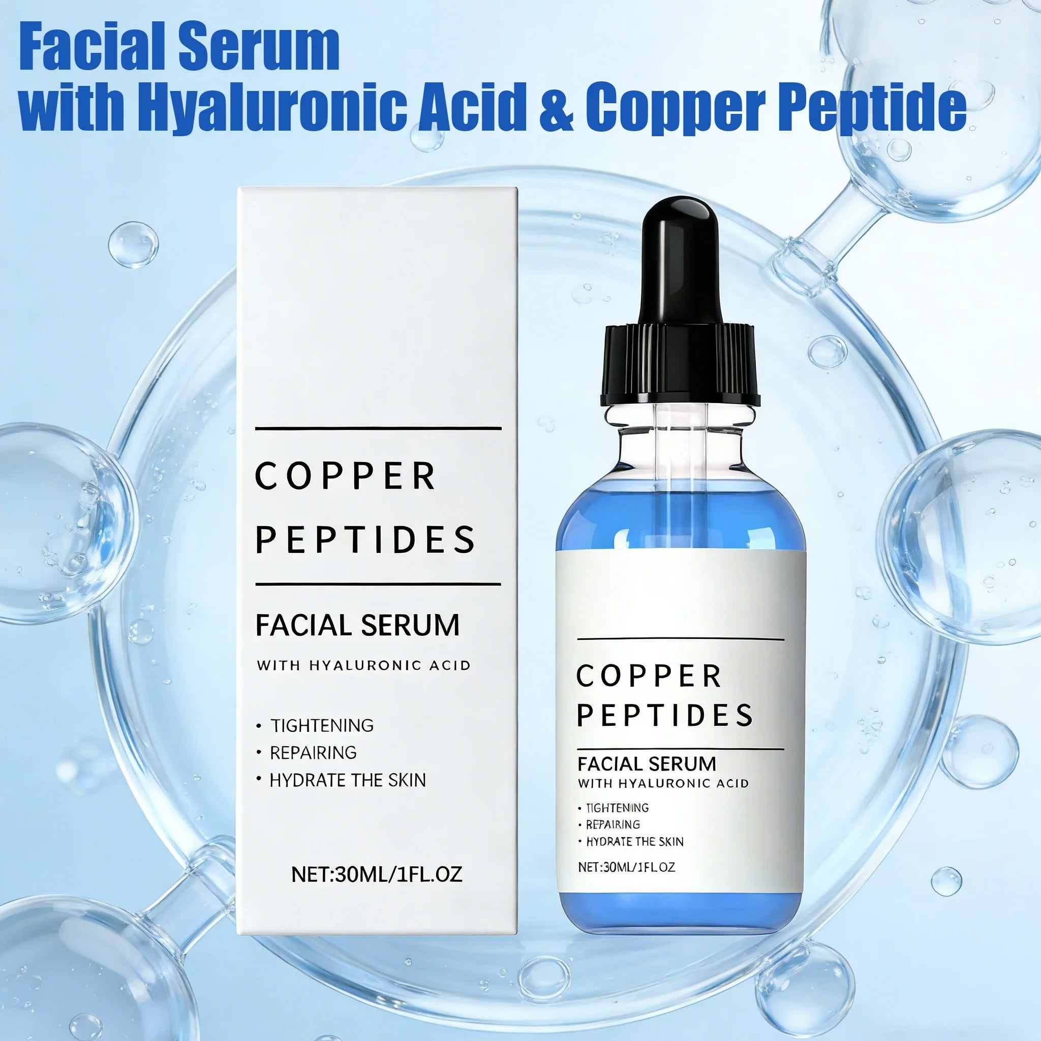 Copper Peptide Serum Lifting Firming Skin Anti Wrinkle Nourishing Smooth Improve Texture Hydration Hyaluronic Acid Face Serum Oasis Select