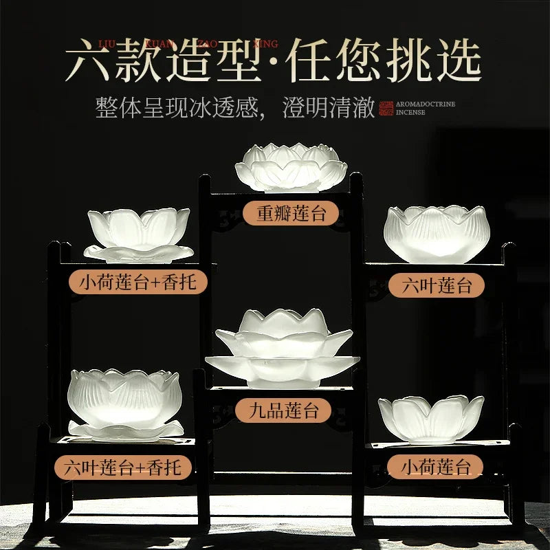 Household Glass Incense Burner for Indoor Lotus Thread Incense Pedestal Decoration Aromatherapy Stove Incense Tray Oasis Select