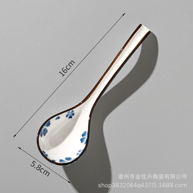 Japanese Blue And White Ceramic Spoon With Underglaze Decoration Soup And Noodle Serving Kitchen Cooking Utensil Oasis Select 22
