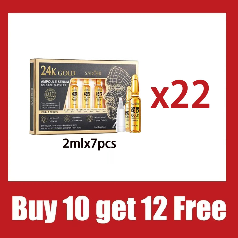 Korean 24K Gold Hyaluronic Acid & Vitamin C Serum – 7 Ampoules