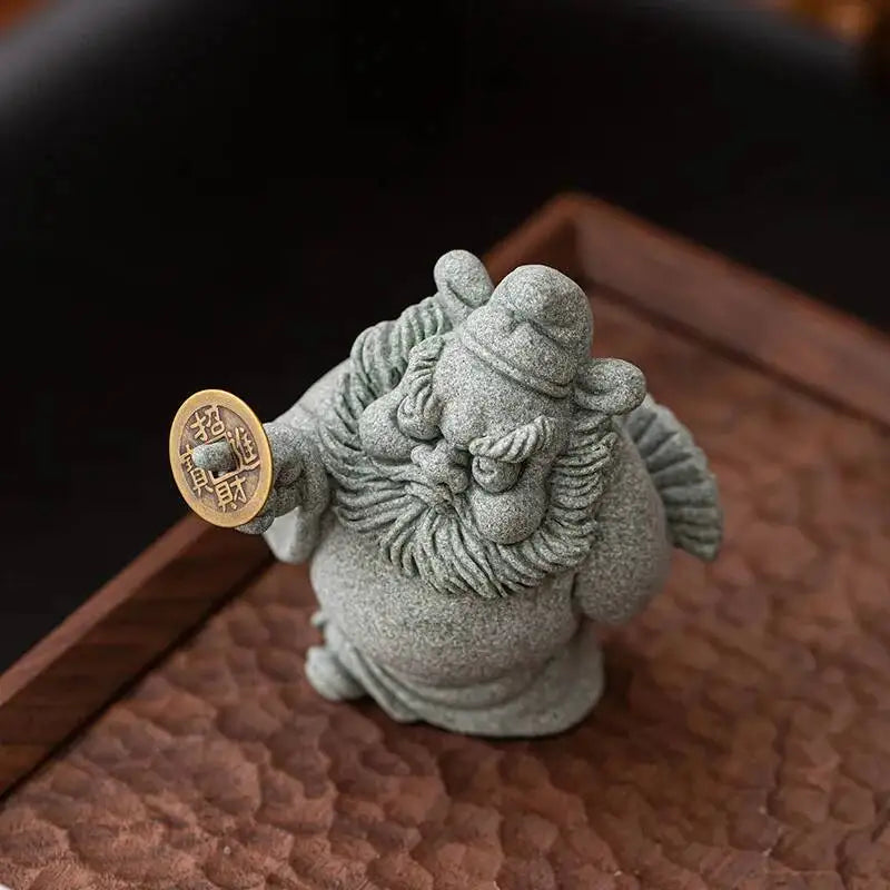 Green Sand Stone Tianshi Zhongkui Tea Pet Ornament Home Indoor Incense Holder Office Desktop Decoration Accessories Oasis Select