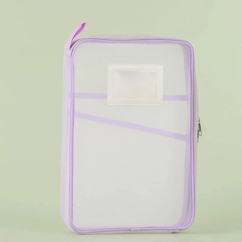 A4 Stationery Storage Bag Double-layer Mesh Zipper Bag Large Capacity Organizer Folders School Office Supplies Stationary Bag Oasis Select B-purple