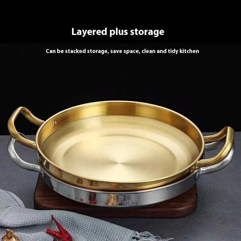 Korean Frying Pan Stainless Steel Paella Pan with Gold Handle Cooking Pot Seafood Rice Pans Non Stick Skillet Kitchen Cookware Oasis Select Gold 20cm