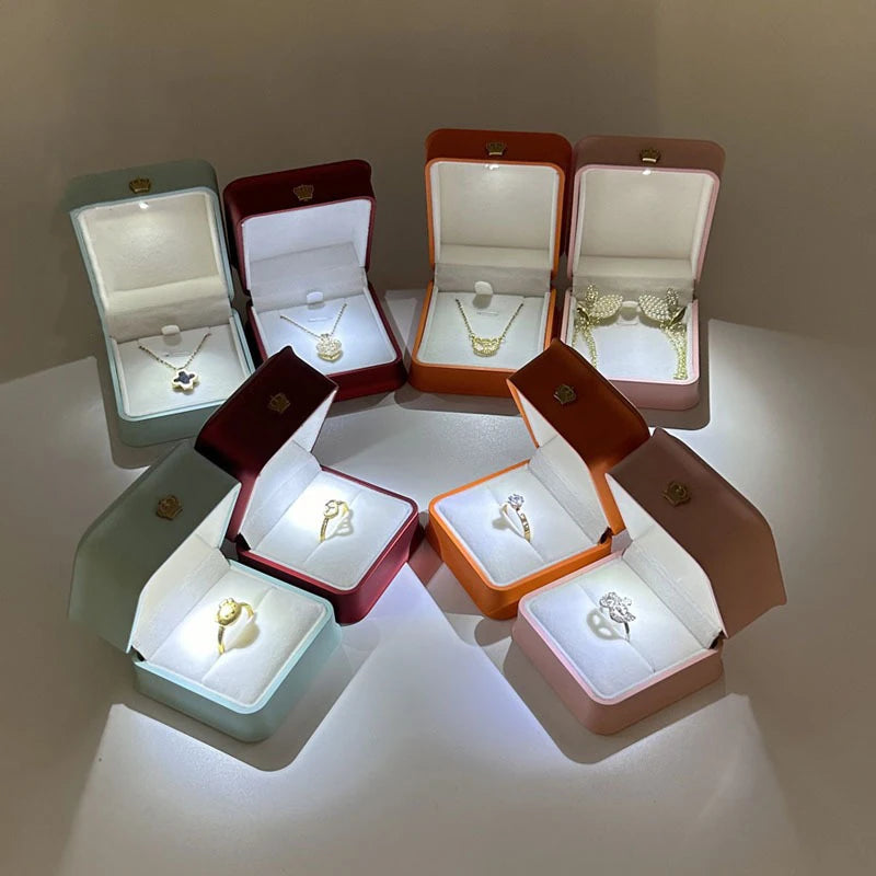 Led Jewelry Ring Box With Llight Luxury Crown Earrings Pendant Storage Display Proposal Wedding Gift Box Jewelry Organizer Box Oasis Select
