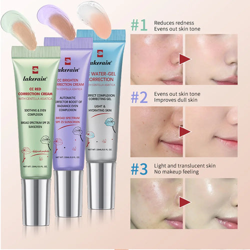 3Pcs /Set CC Cream Centella Korean Makeup Foundation Foundation Cream for Face Base Makeup Color Changing Liquid Foundation Oasis Select