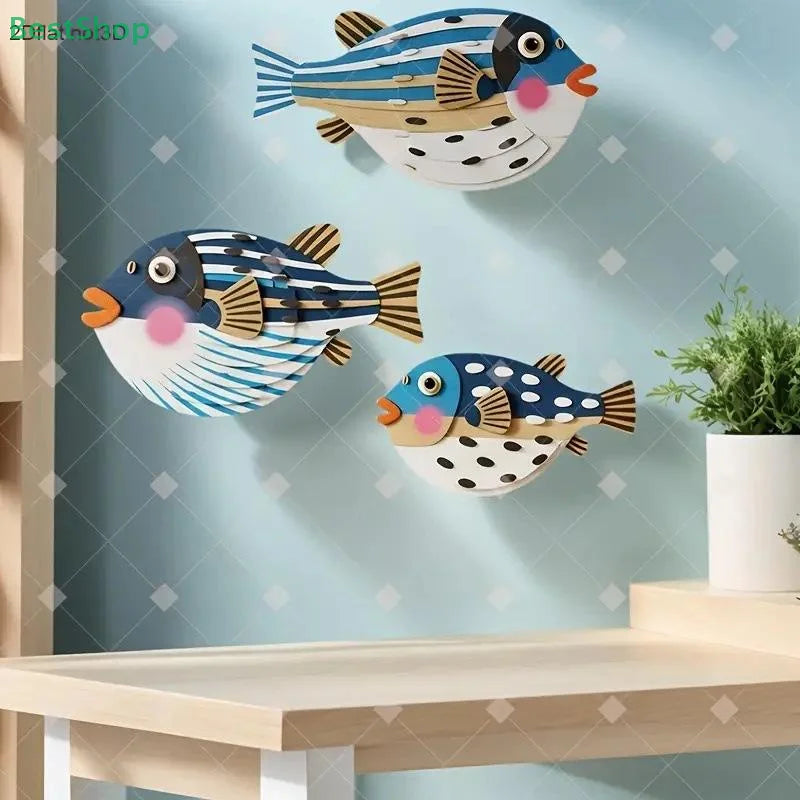 3-Piece Wooden Fish Wall Hanging Set – Coastal Ocean Home Décor