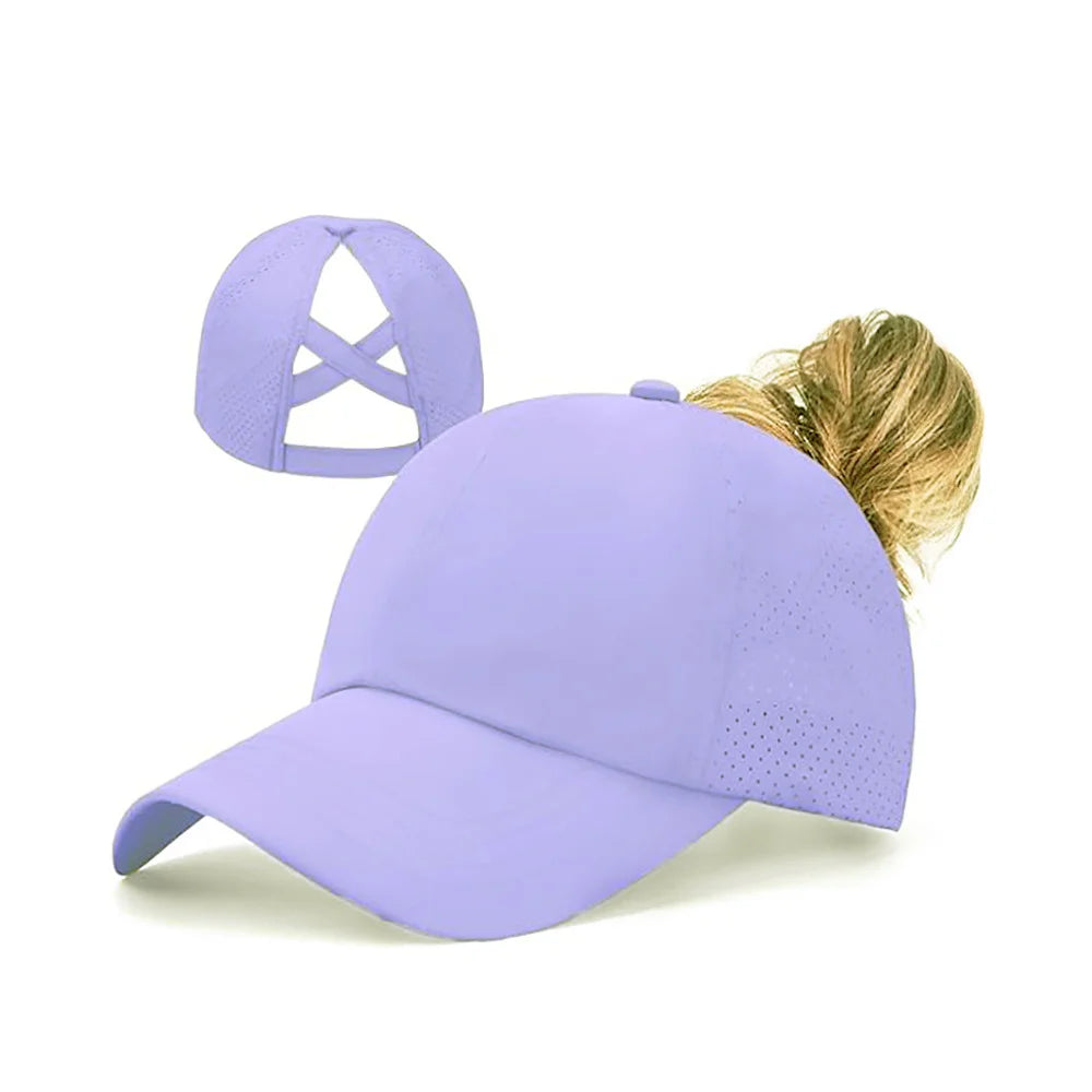 Women's mesh breathable baseball cap with back strap, crossed ponytail hat, quick drying hat, running fitness adult Oasis Select 10 Adjustable >8Y