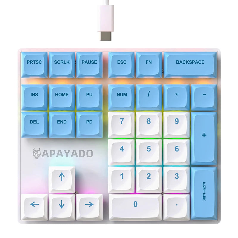 APAYADO K33 Mechanical Numeric Keyboard with Blue Shaft, Mini 33 - Key,PBT Keycaps and Vivid RGB Lights, Tailored for Accountin Oasis Select Blue-White blue switch