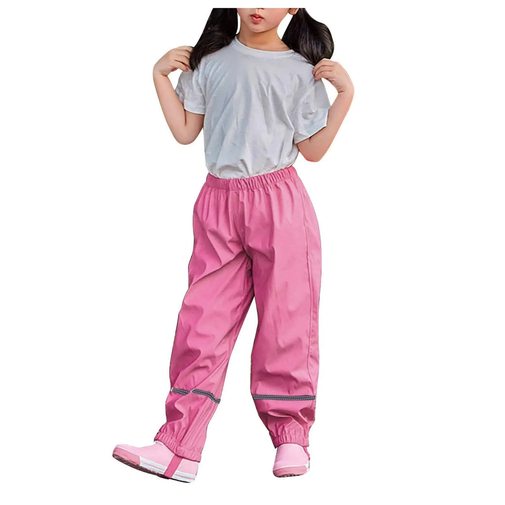 Children's Solid Color Loose Pencil Wind And Waterproof Mud Trousers Breathable Multi-function Casual Trouser For Boys And Girls Oasis Select Hot Pink 122