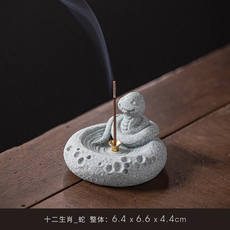 Blue Sand Stone Twelve Zodiac Tea Ceremony Decoration Aromatherapy Chinese Stove Incense Holder Lovely Table Decoration Oasis Select snake
