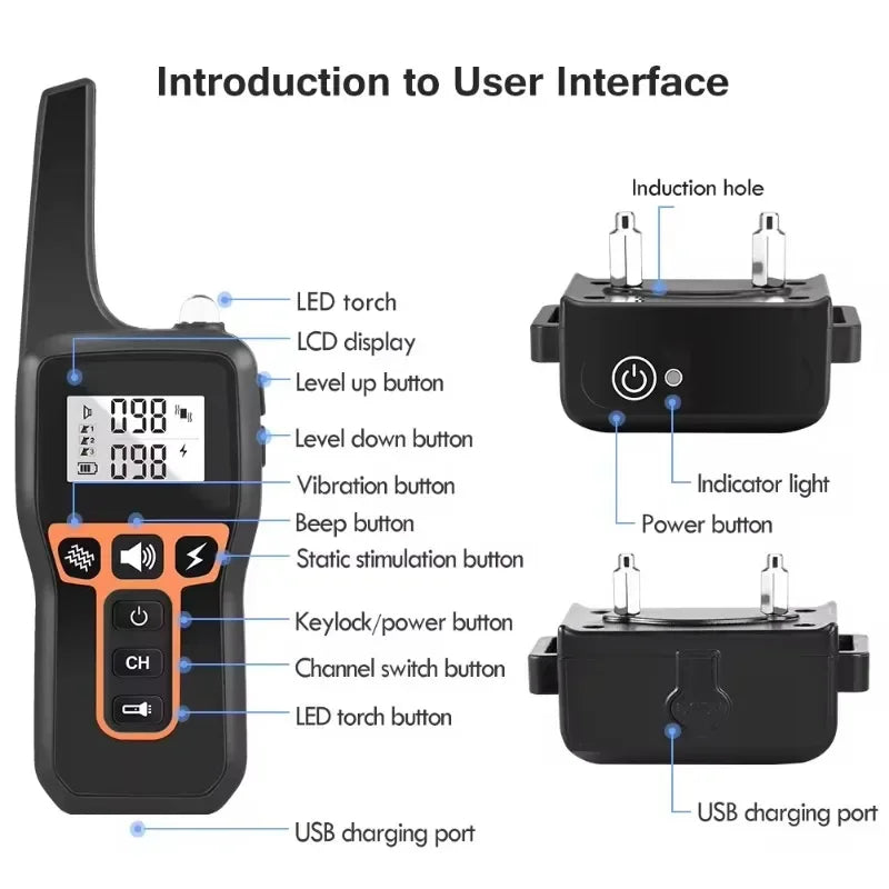 Pet Training Collar Dog Bark Control Stop Shock Collar Rechargeable Waterproof Electric Shock 1000m Remote Dog Training Tools Oasis Select