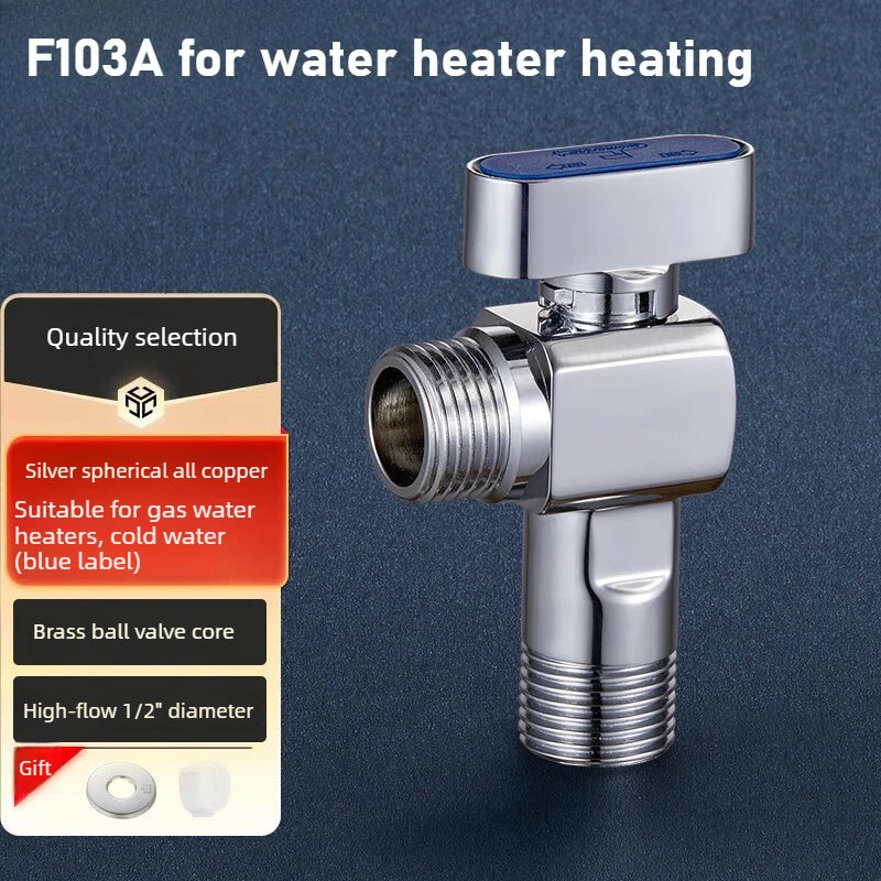 Brass High Flow Ball Valve Fully Open Ball Core Angle Valve Gas Water Heater Hot and Cold Universal 4 Points 6 Points Oasis Select 4 points blue 1pcs