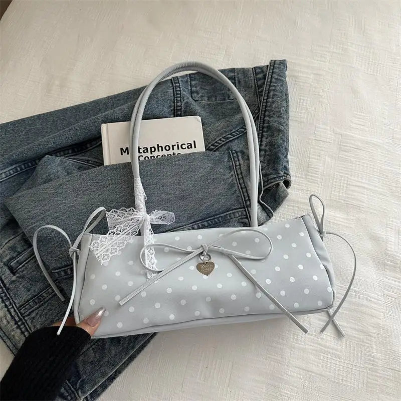 Polka Dot Baguette Shoulder Bag | Retro Korean Fashion Women