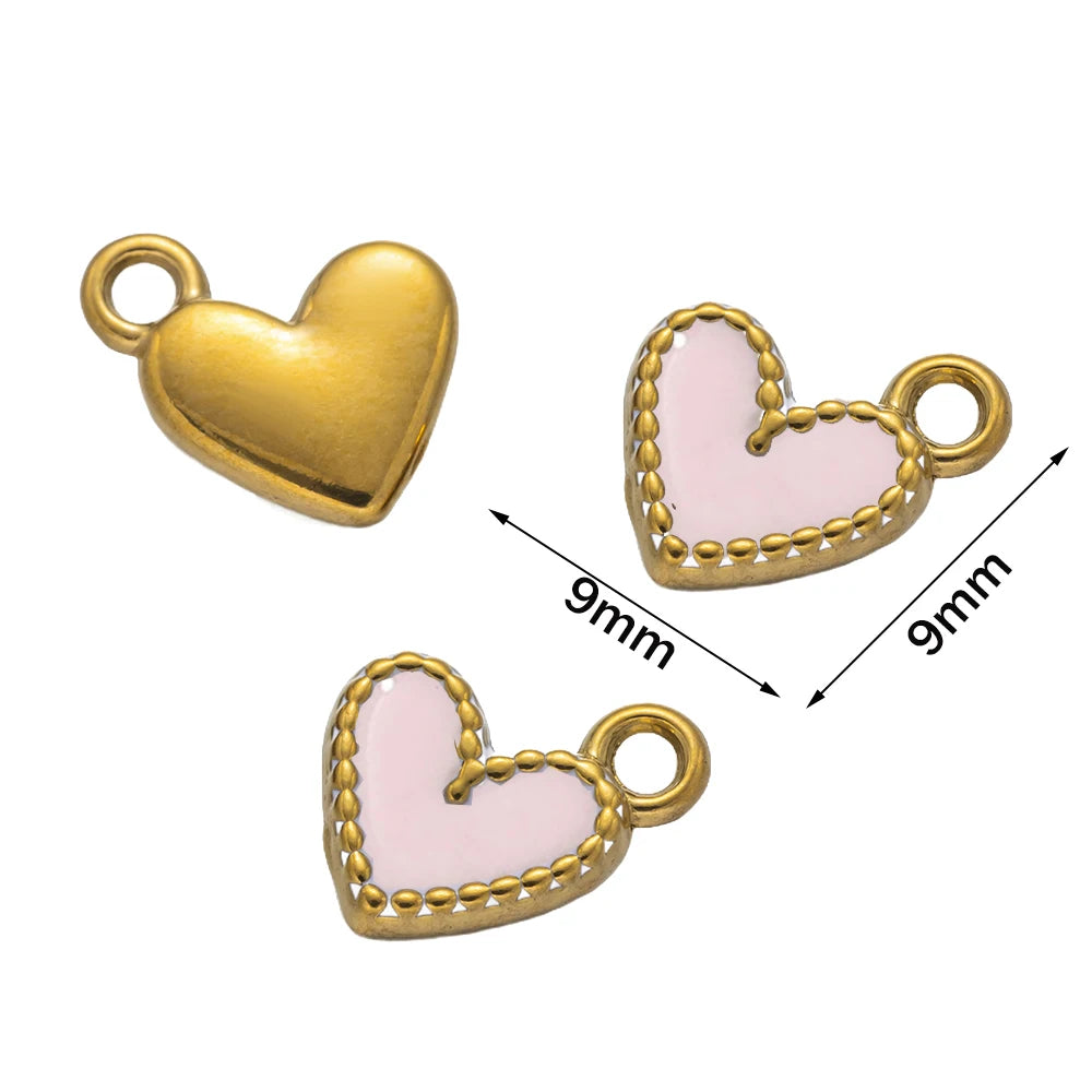 5pcs Gold Stainless Steel Pink Heart Enamel Charms Dangle Pendant for DIY Bracelet Necklace Earrings Supplies Jewelry Making Oasis Select Light Pink