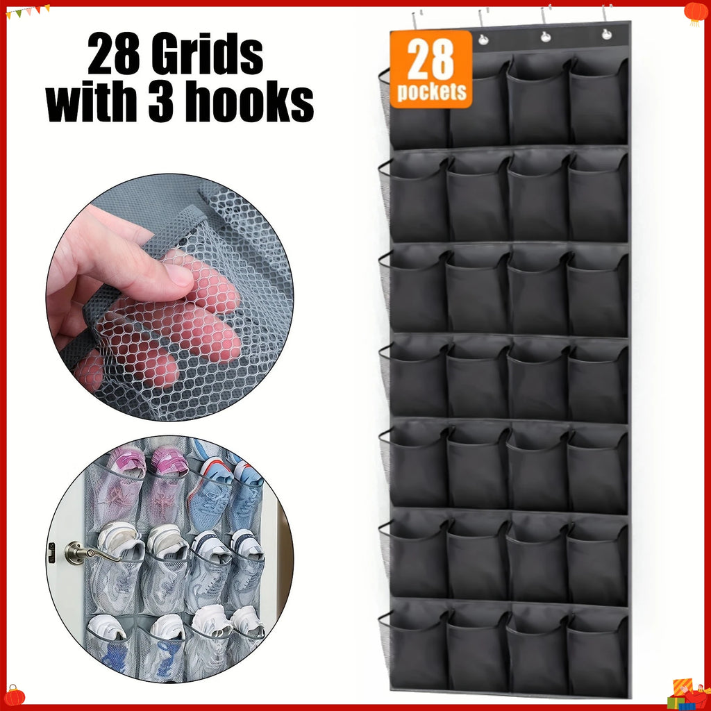 28 Pockets Over The Door Rack Large Mesh Pockets Hanging Shoe Organizer for Closet Hanging Shoe Rack Holder Hanger Storage Bag Oasis Select