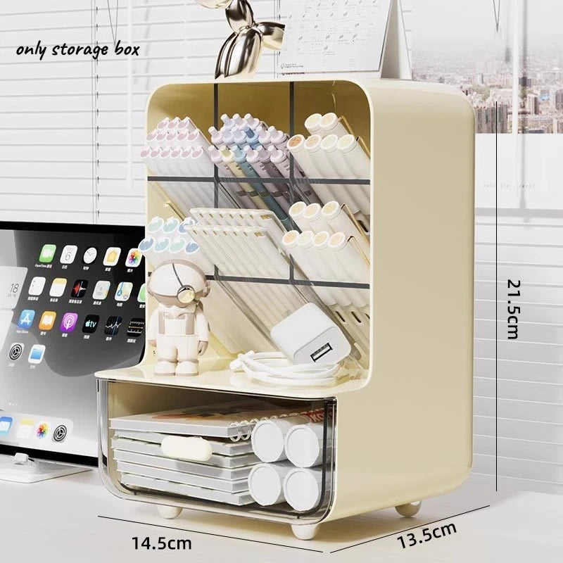 Desktop Storage Box with Acrylic Feel Student Makeup Storage Rack Drawer Style Miscellaneous Items Slanted Insertion Pen Holder Oasis Select Yellow