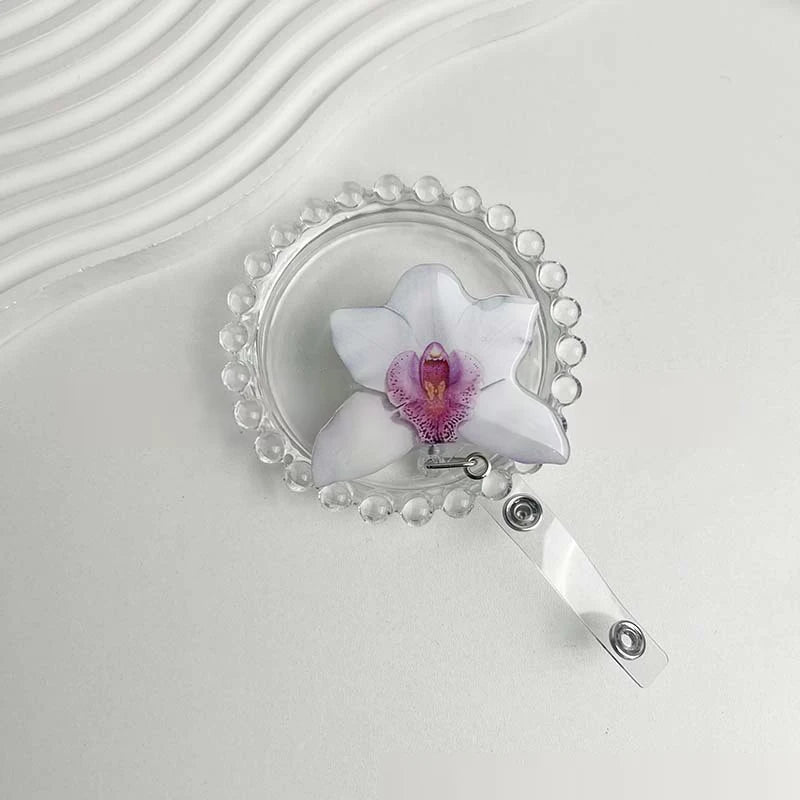 Flower Acrylic Bag Charm | Alligator Clip Retractable ID Holder Bag Charm Accessory Oasis Select A4
