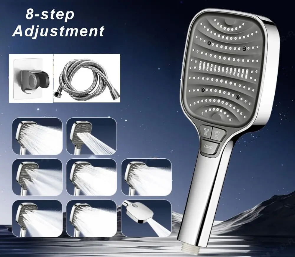Adjustable Shower Head 8 Mode Rainfall Shower Large Flow Showerhead High Pressure Water Saving Shower Mixer Bathroom Accessories Oasis Select