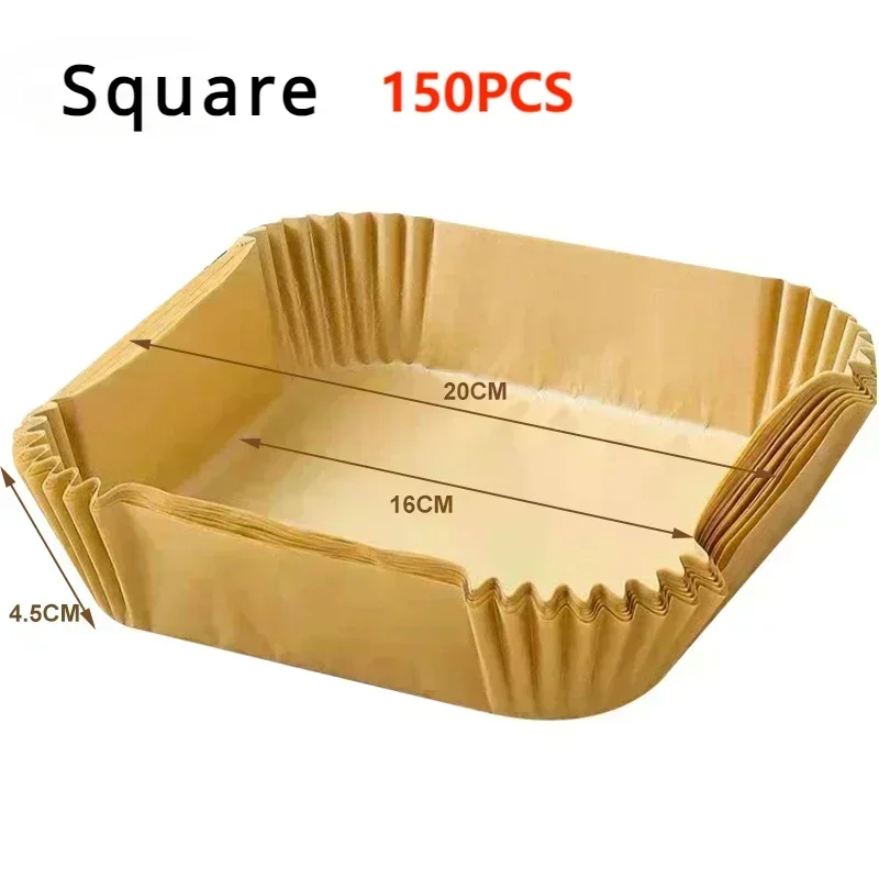 50/100PCS Air Fryer Disposable Paper Square Round Baking Paper Barbecue Plate NonStick Mat Kitchen Oven Oil Absorbing Paper Tool Oasis Select zhaguo-Square-150pcs