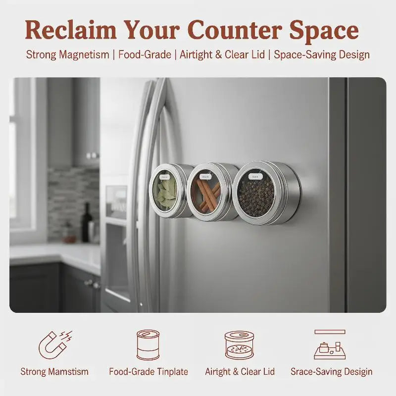 Magnetic Fridge Organiser Round Tin Box With Magnet Kitchen Spice Storage Box Home Office Organisers With Transparent Cover Oasis Select