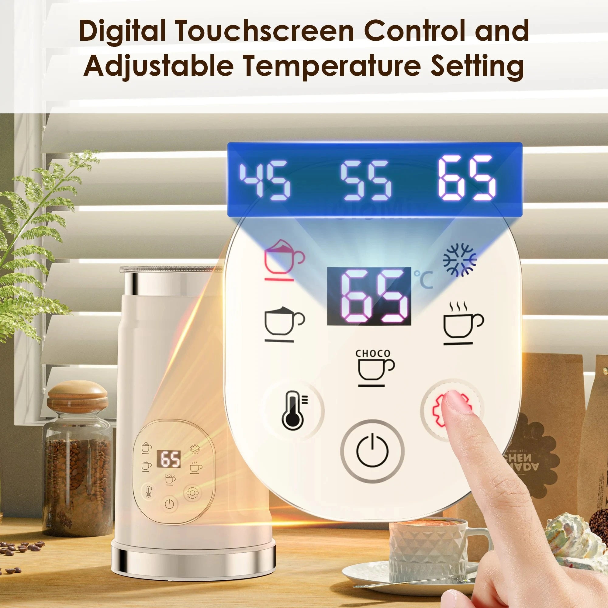5-in-1 Milk Frother LED Touchscreen – Hot & Cold Foam Maker