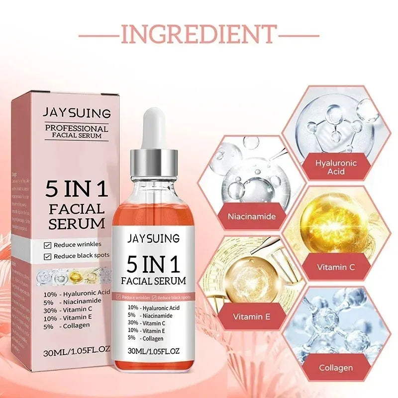 Jaysuing 5 In 1 Hyaluronic Acid Face Serum 30ml Moisturizing Vitamin C Collagen Lightning Facial Serum Shrink Pores Skin Care Oasis Select