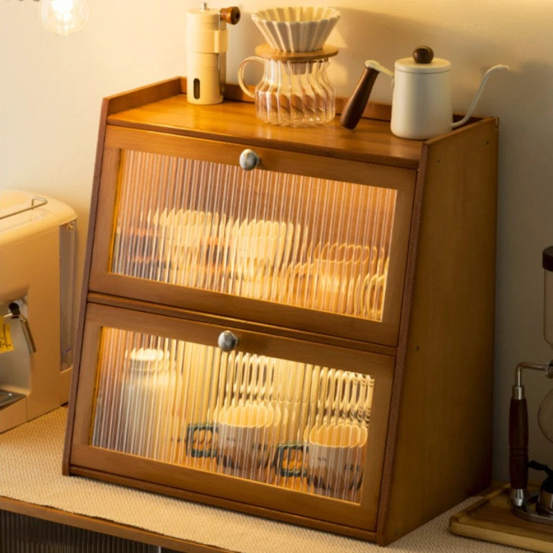Desktop coffee cup storage box mug tea set shelf water cup cosmetics shelf solid wood bamboo with lid Oasis Select
