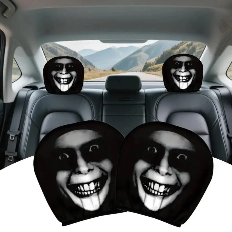 2pcs Face Printed Car Pillowcase Soft Comfortable Decorative Cushion Cover Auto Seat Headrest Washable Polyester Fabric Oasis Select