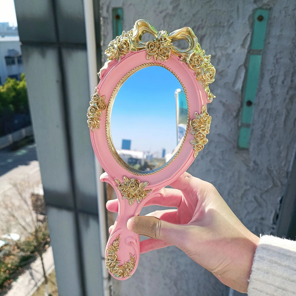 Vintage Rectangle Handheld Makeup Mirror with Handle – Retro