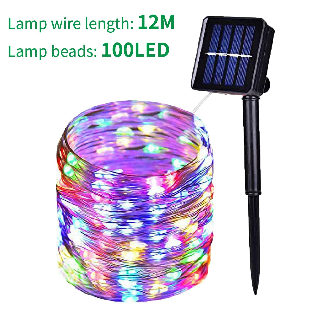 7M/12M LED Solar String Fairy Lights Outdoor Path Garlands Lamp Patio Waterproof Christmas Wedding Garden Street Lights Oasis Select 12M Colorful