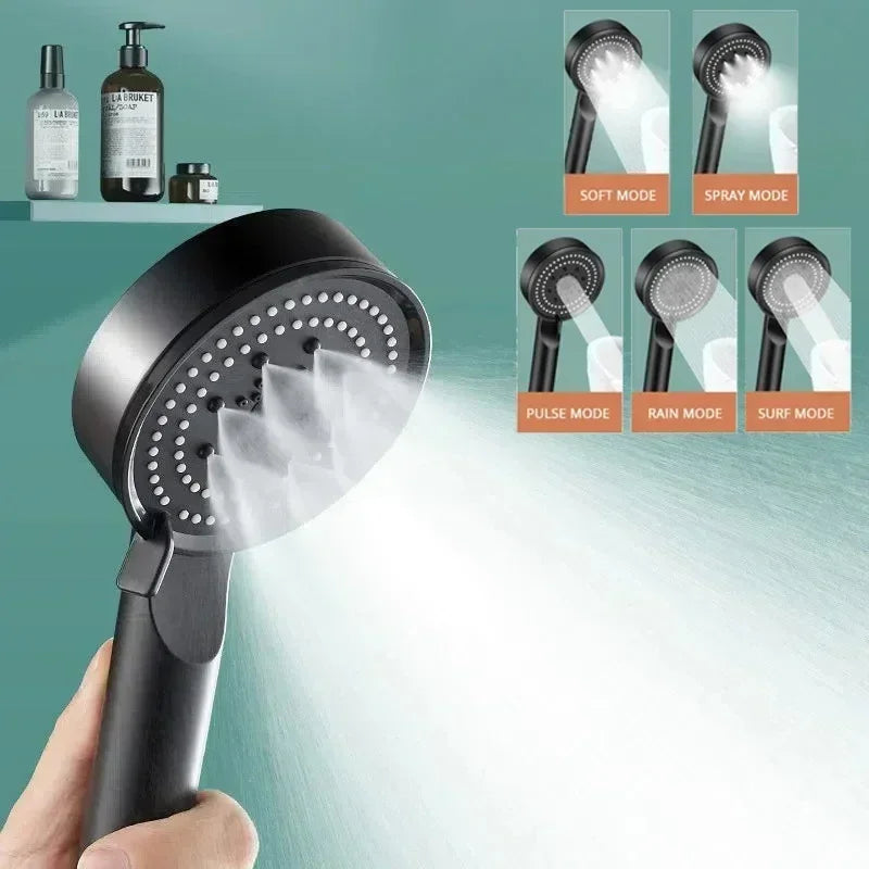 Handheld Spray Shower 5 Modes Booster Shower Head Household Adjustable High Pressure Water Massage Bathroom Supplies Oasis Select