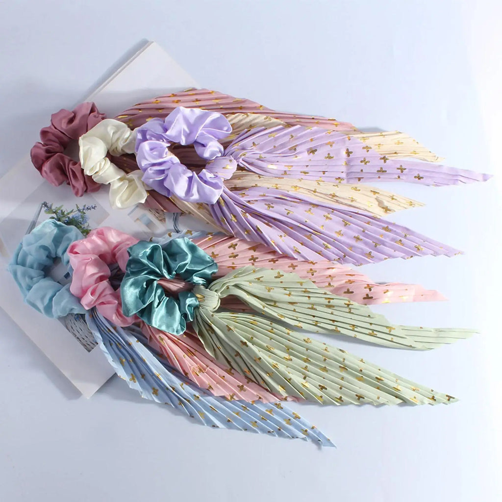1PC Flower Print Bow Satin Long Ribbon Ponytail Scarf Tie Scrunchies Women Girls Elastic Bands French Headdres Hair Accessories Oasis Select