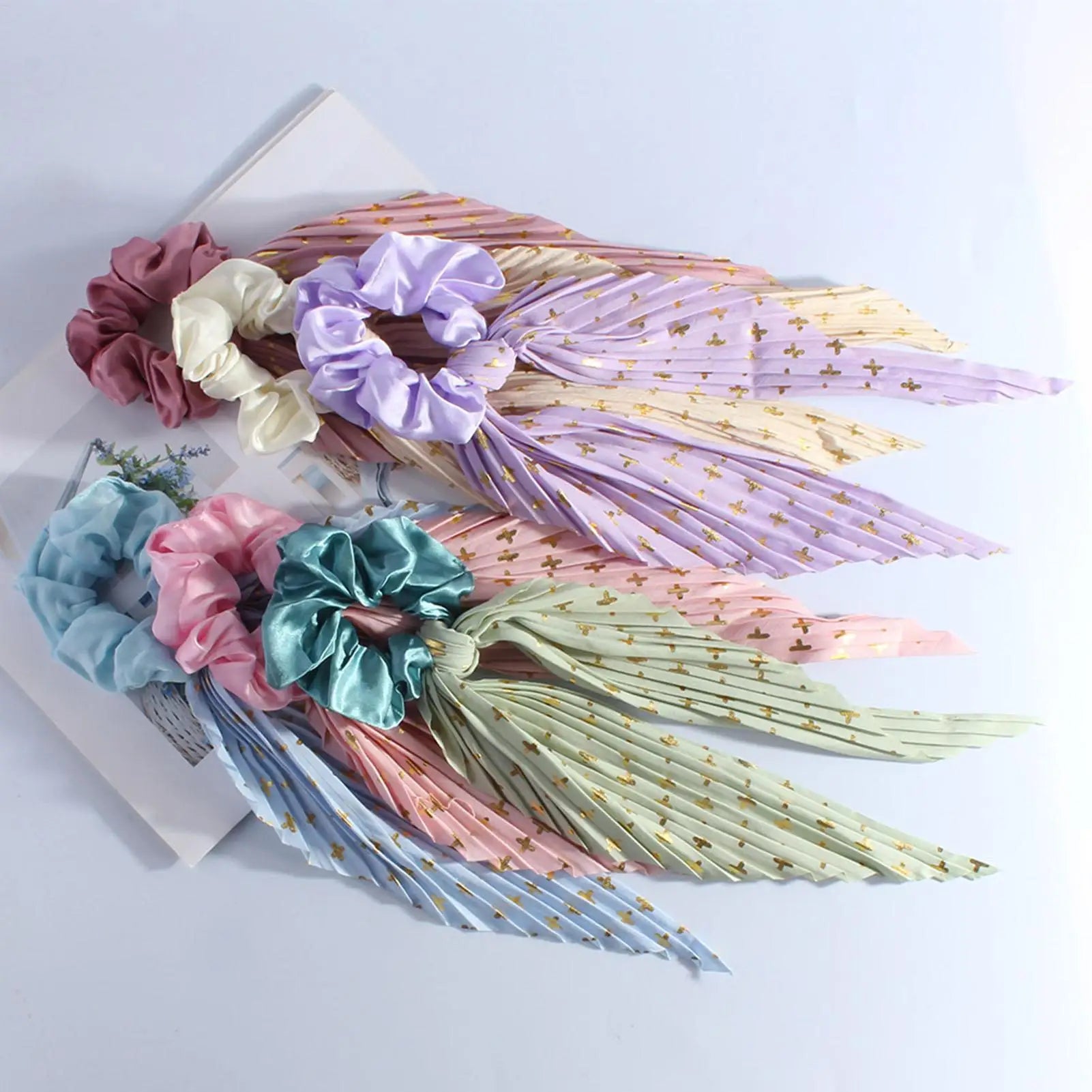 1PC Flower Print Bow Satin Long Ribbon Ponytail Scarf Tie Scrunchies Women Girls Elastic Bands French Headdres Hair Accessories Oasis Select